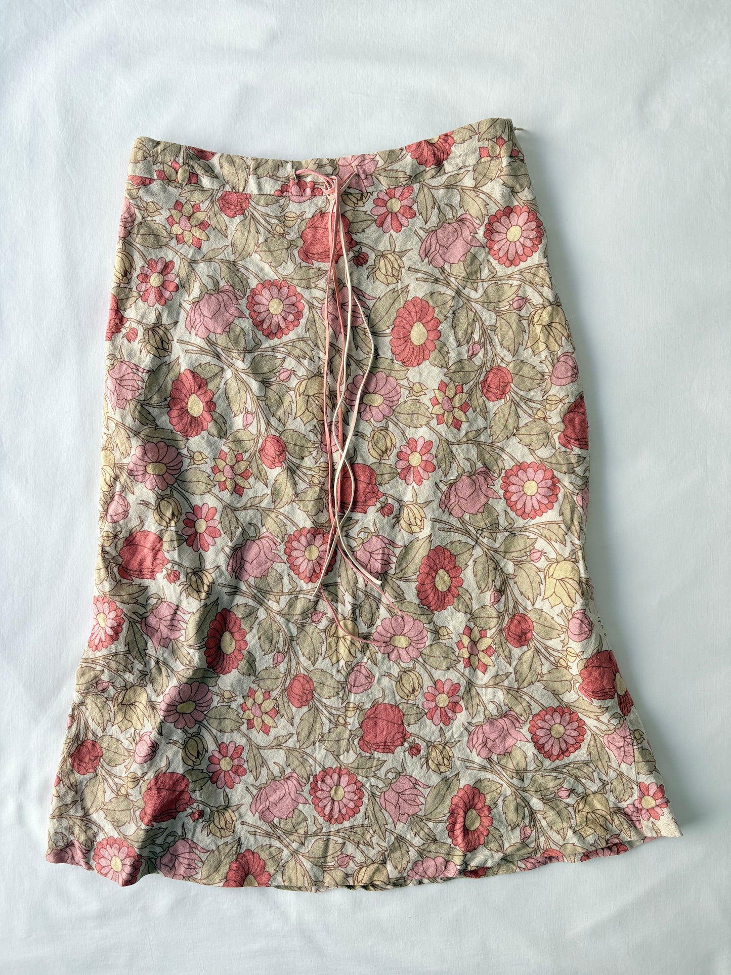00’s Linen floral midi skirt | Size 6