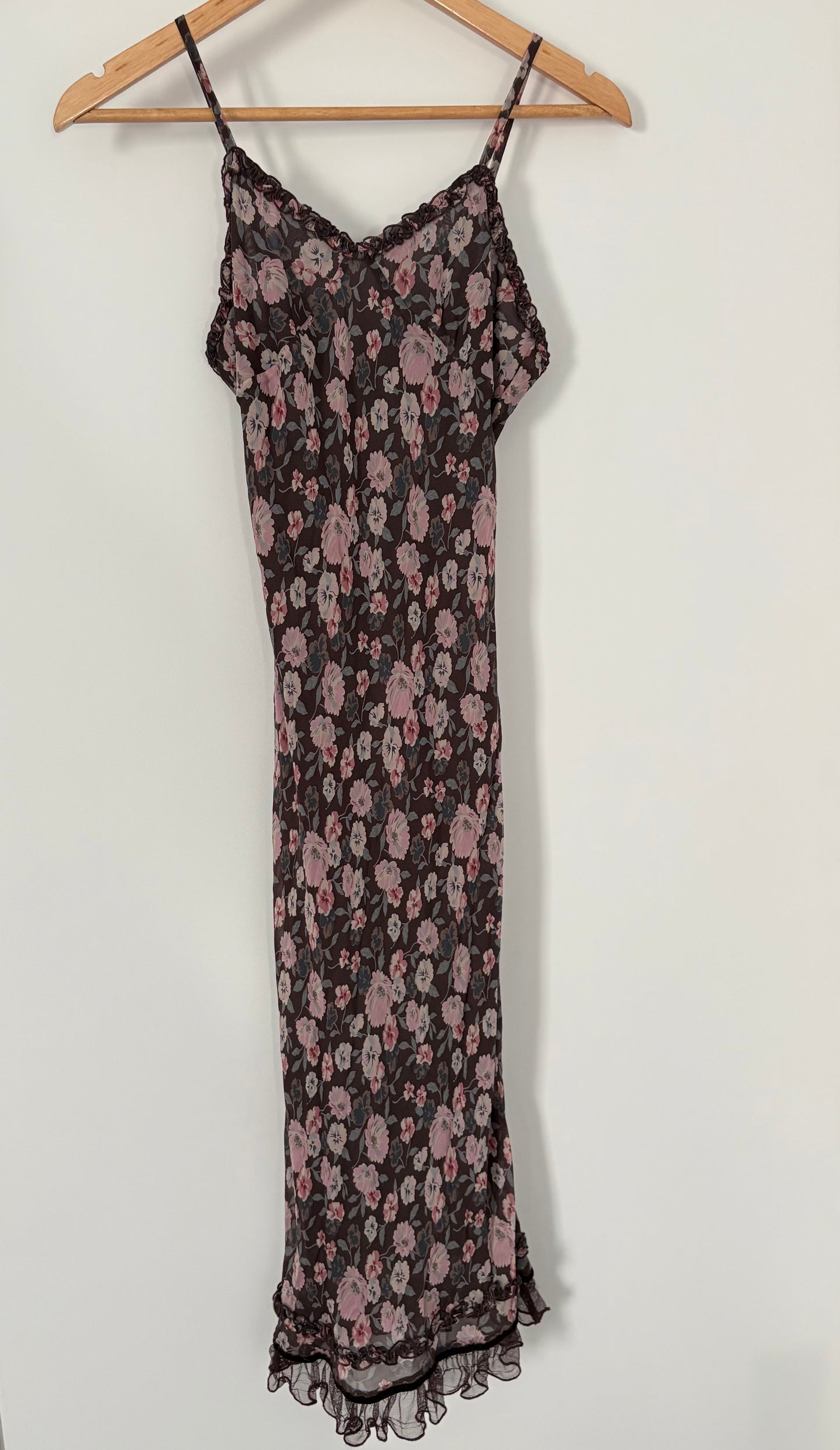 00’s Brown floral midi dress | Size 6-8