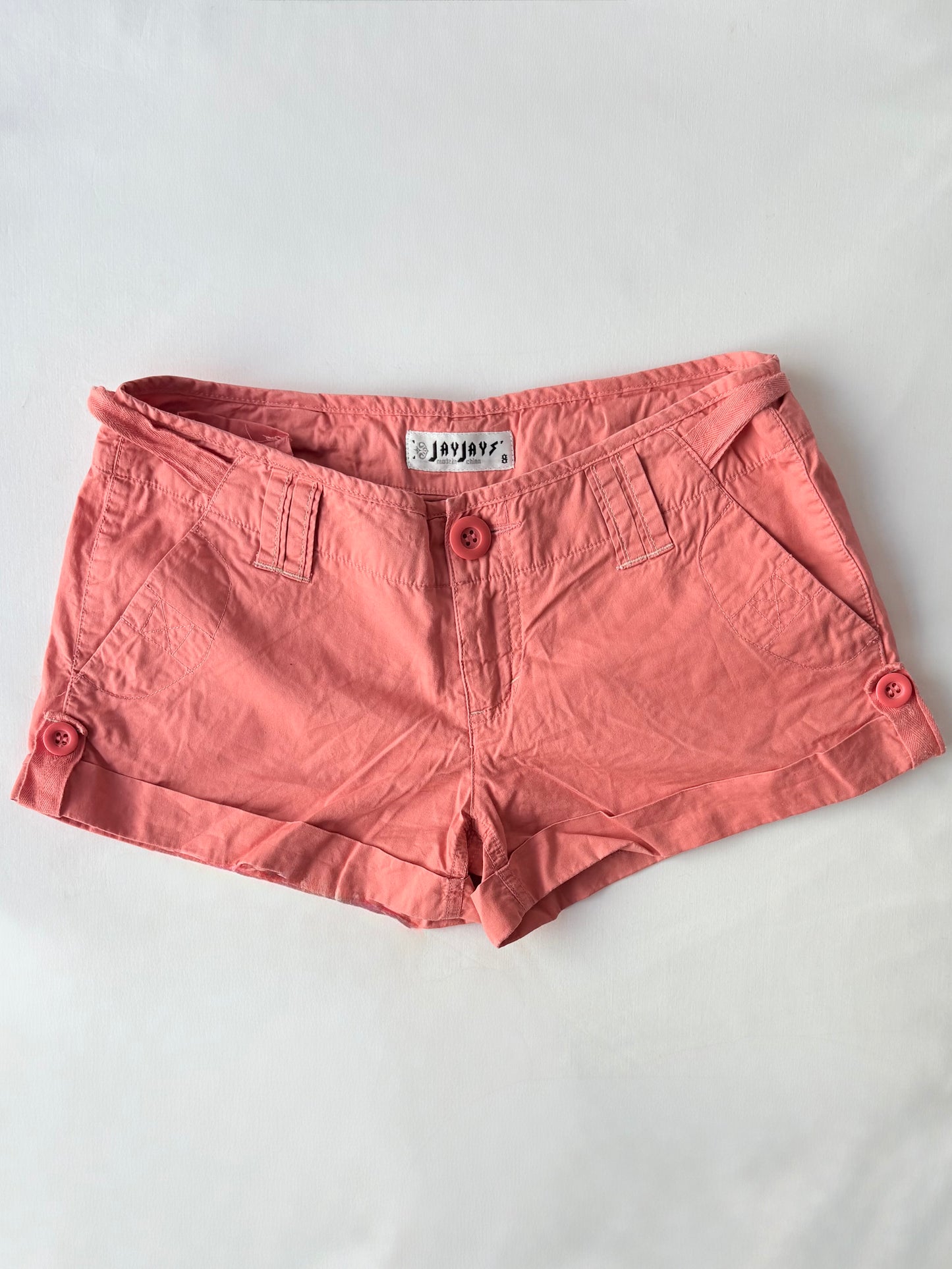 00’s Peach cargo tie shorts | Size 8