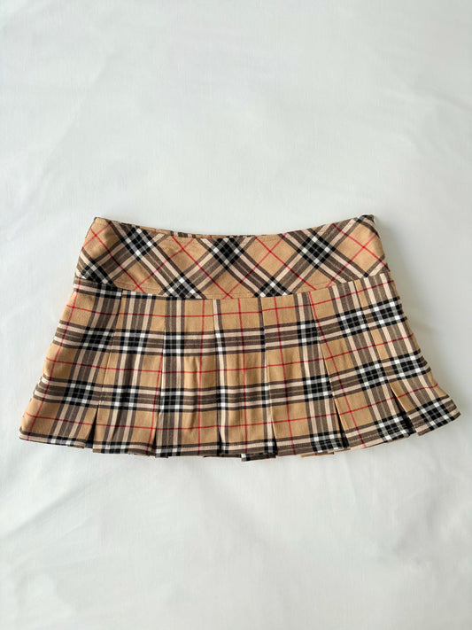 00’s Tan plaid pleated mini skirt | Size 8