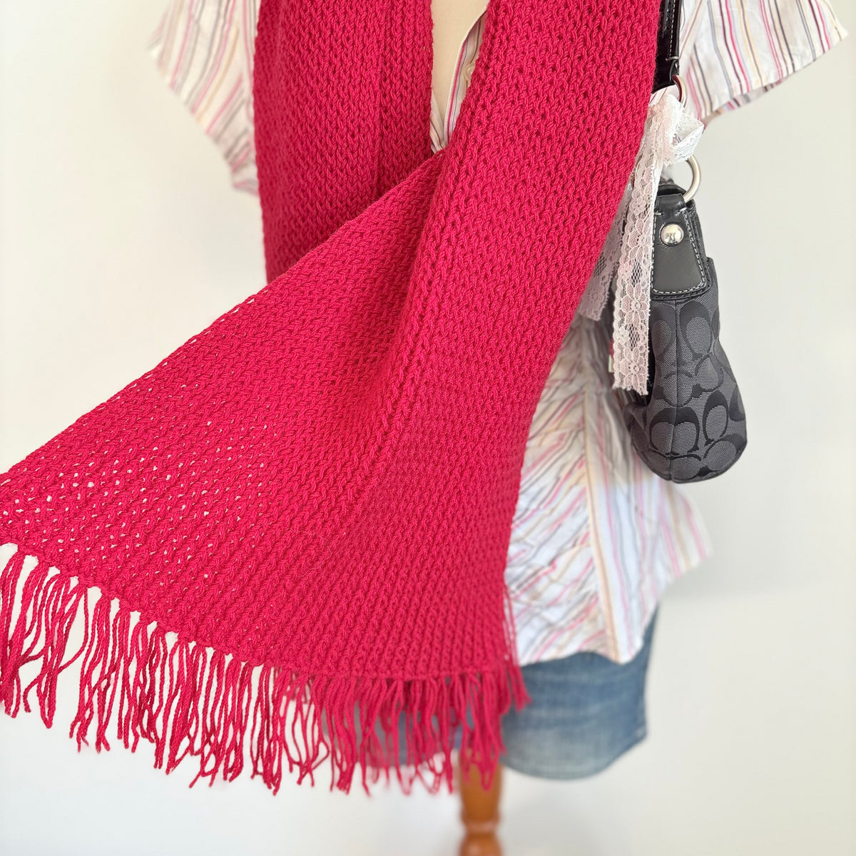 00’s Red knit tassel scarf