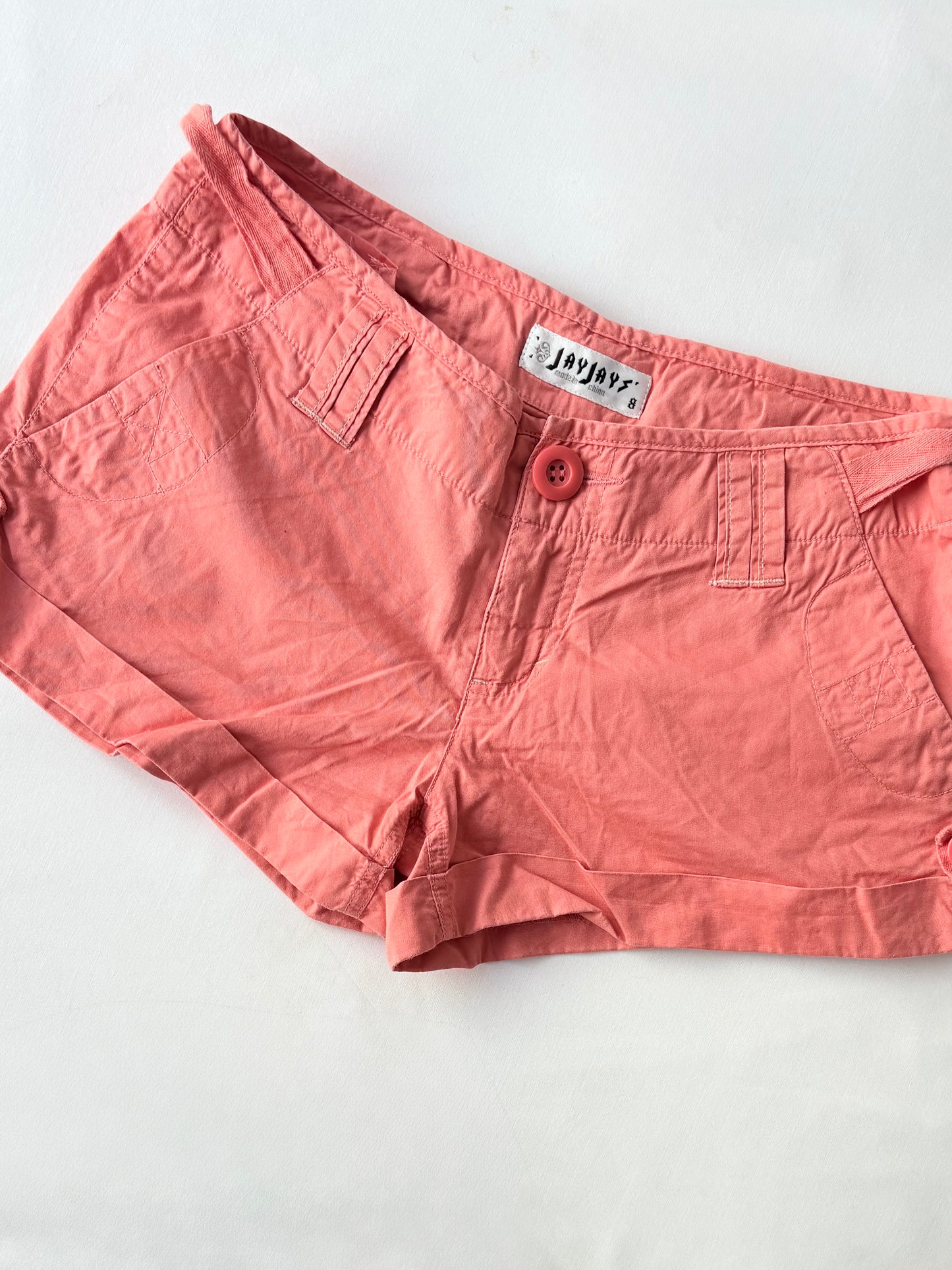 00’s Peach cargo tie shorts | Size 8