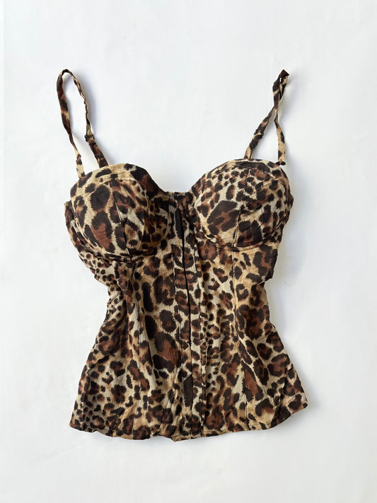 00’s Guess leopard clasp front top | Size 8-10