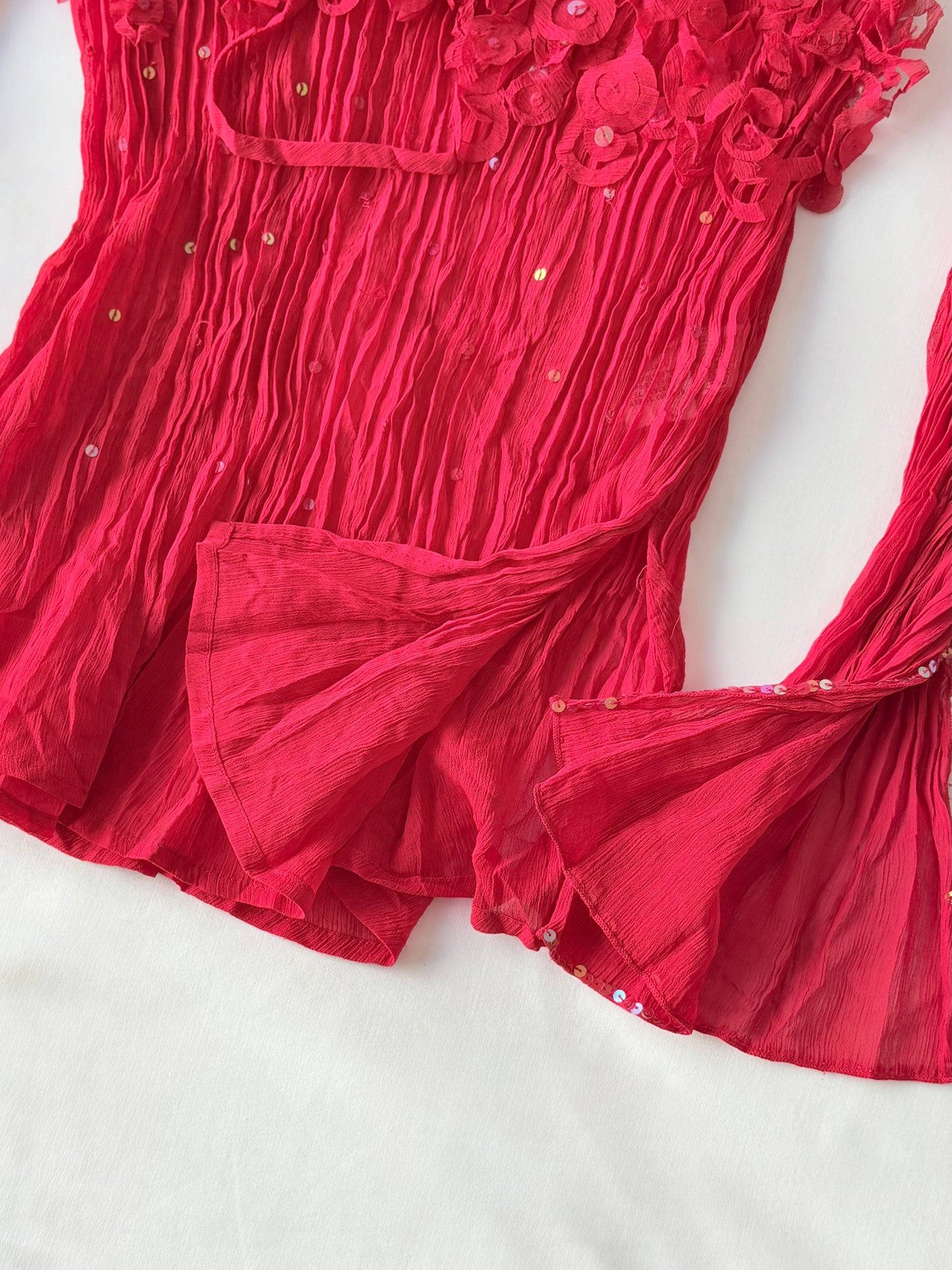 00’s Red flared sequin top | Size 10-12
