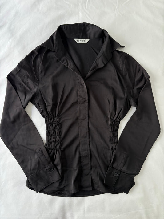 00’s Black satin cinched shirt | Size 8