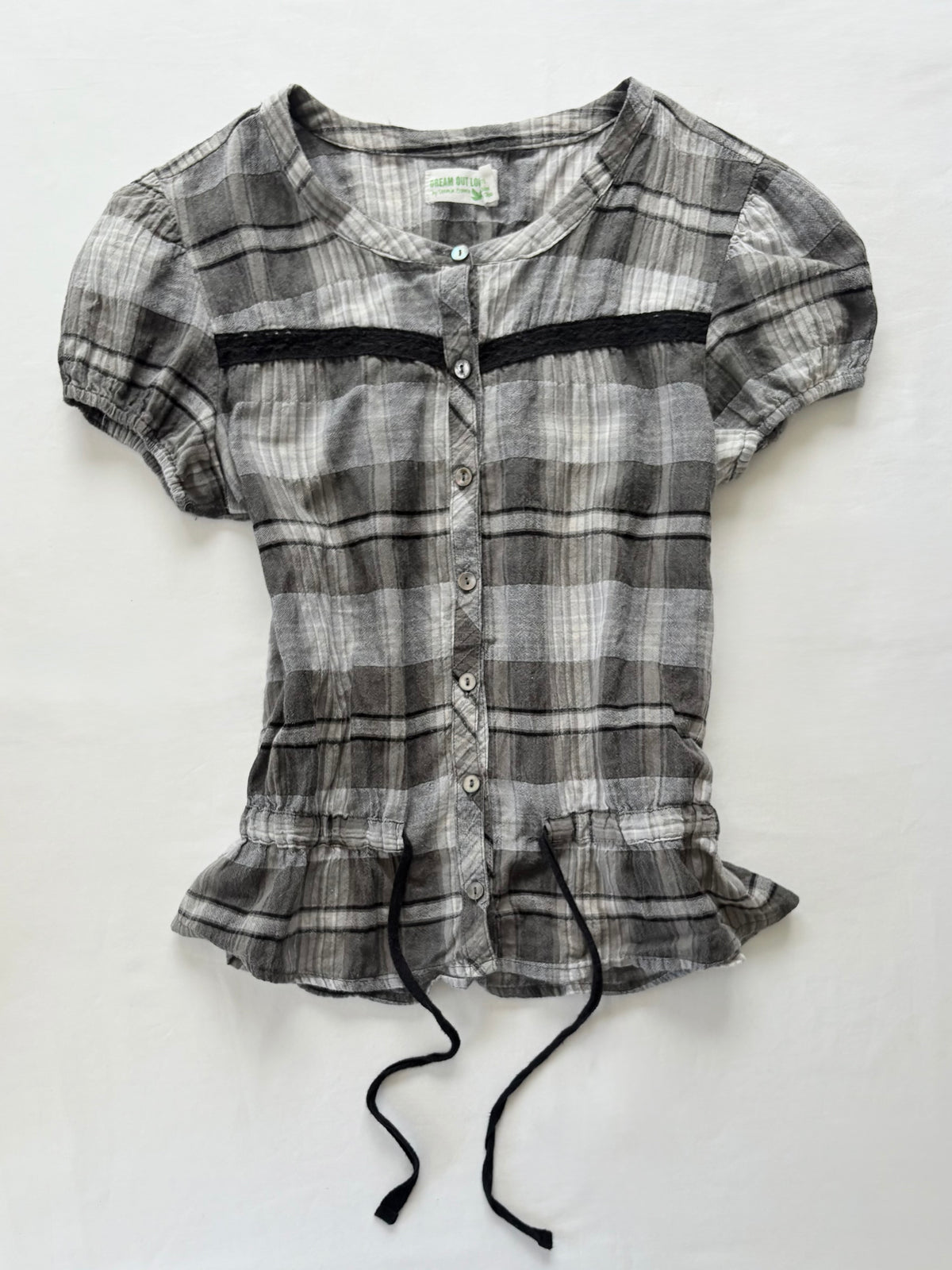 00’s Plaid babydoll puff sleeve top | Size 10