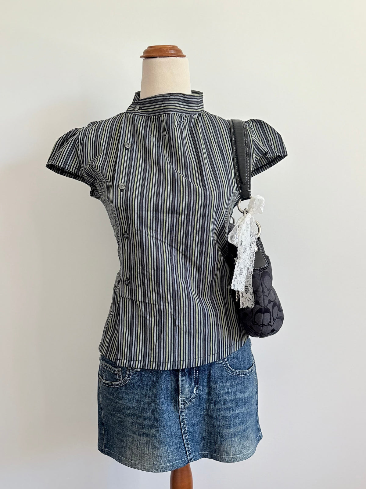 00’s Green reworked cap sleeve shirt | Size 10