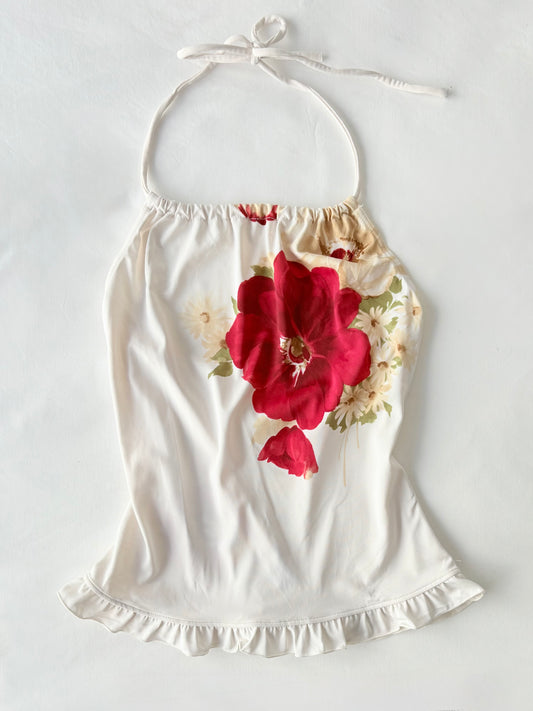 00’s Floral ruffle halter tank | Size 8-10