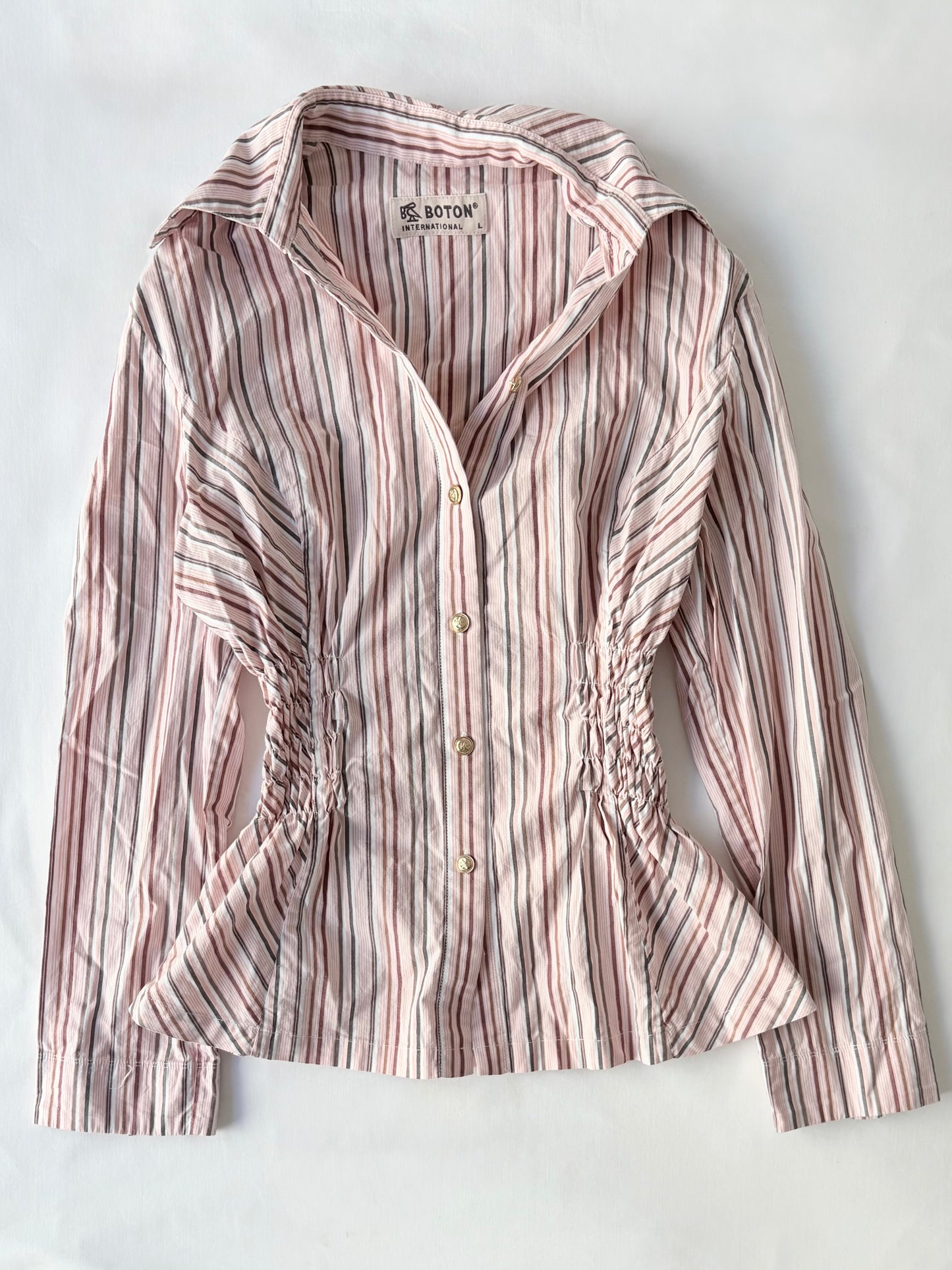 00’s Pink striped cinched shirt | Size 8-10
