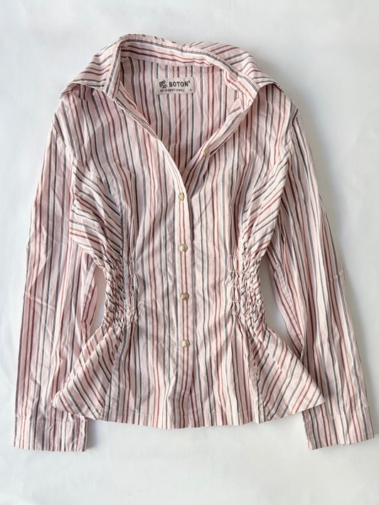 00’s Pink striped cinched shirt | Size 8-10