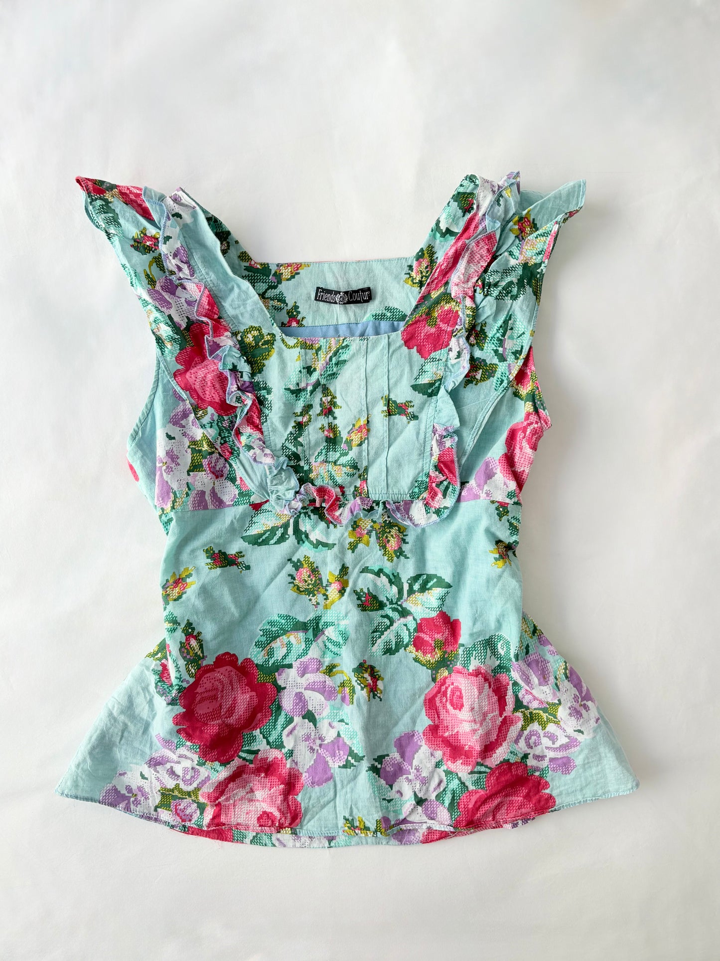 00’s Milkmaid blue floral top | Size 10