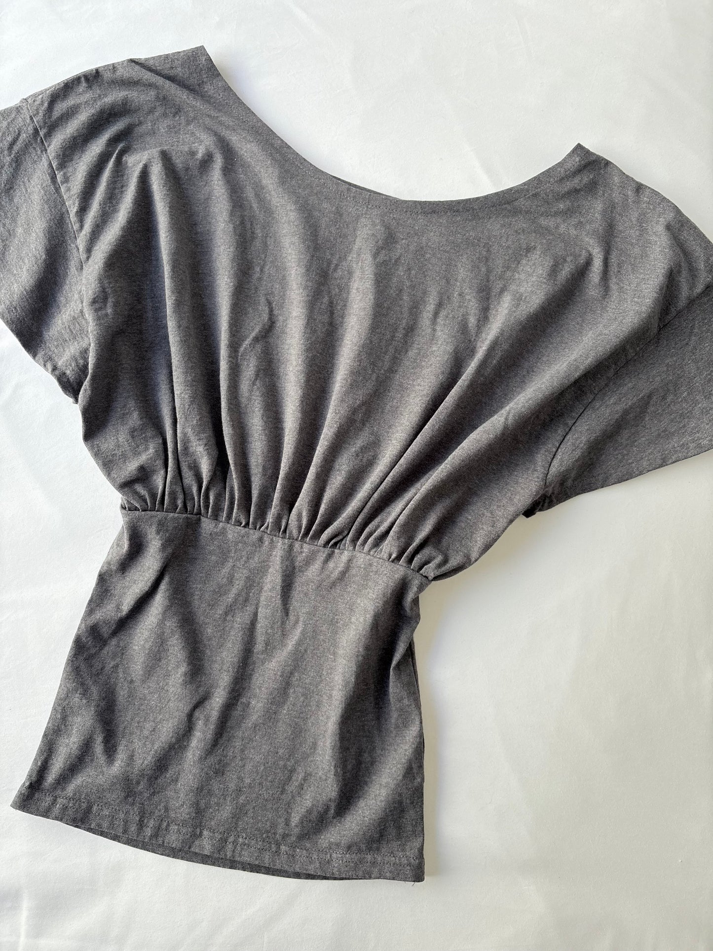 00’s Reworked grey off the shoulder top | Size 6-8