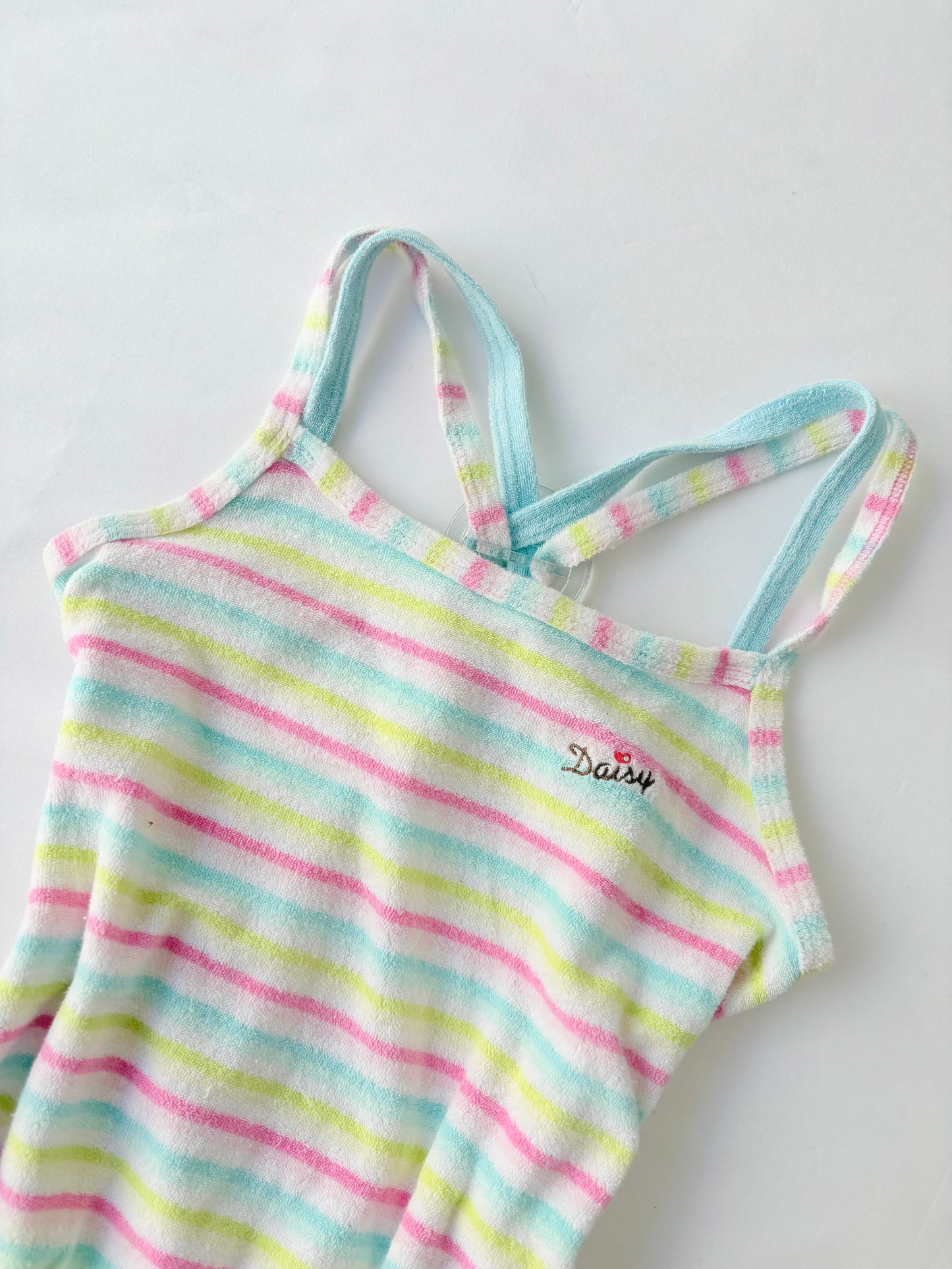 00’s Daisy towelling striped tank | Size 8-10
