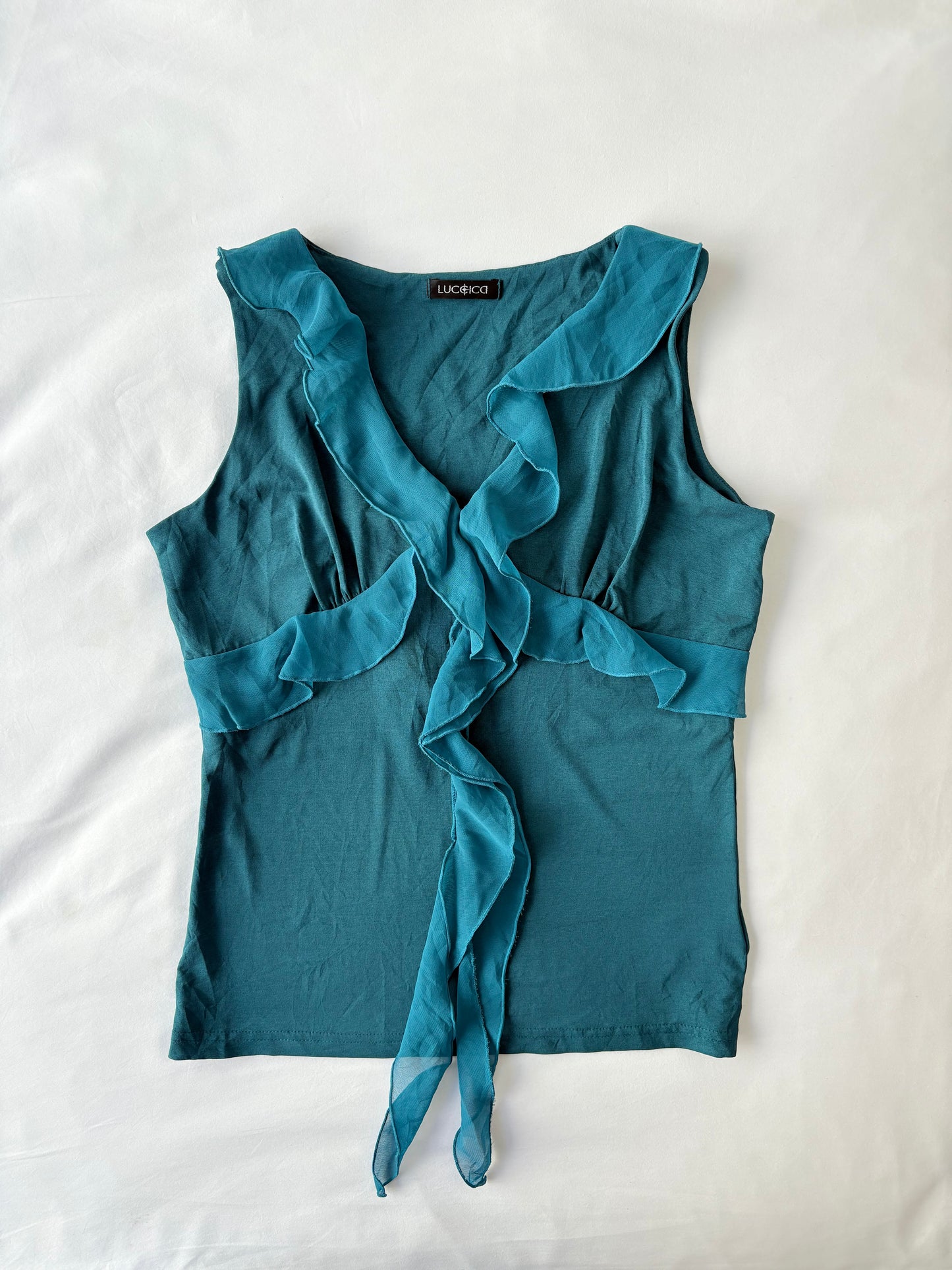 00’s Luccica teal ruffle tank | Size 12