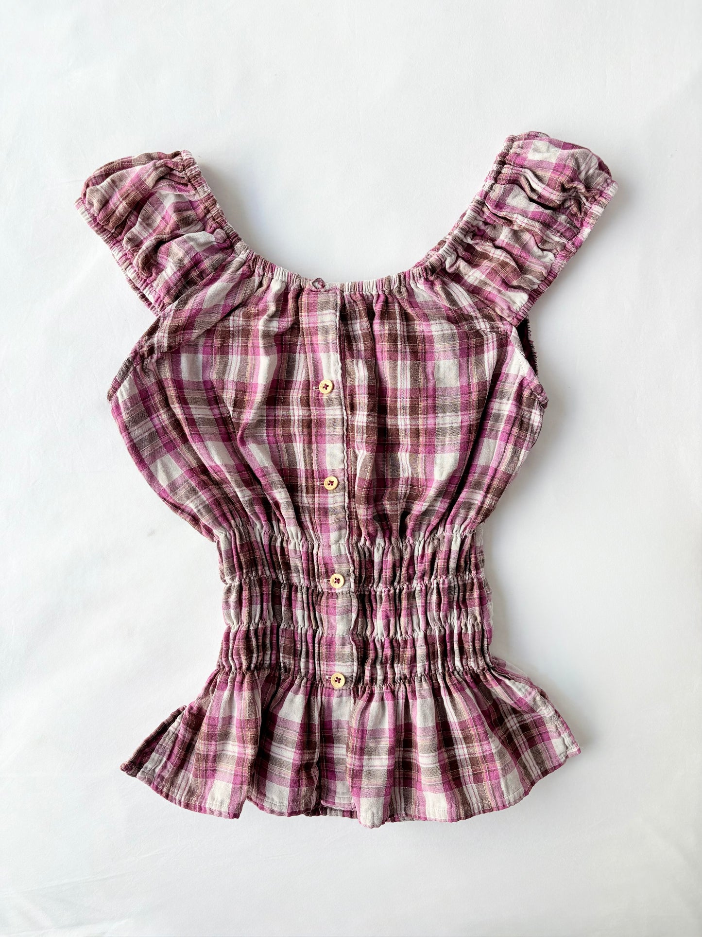 00’s Pink plaid milkmaid top | Size 10-12
