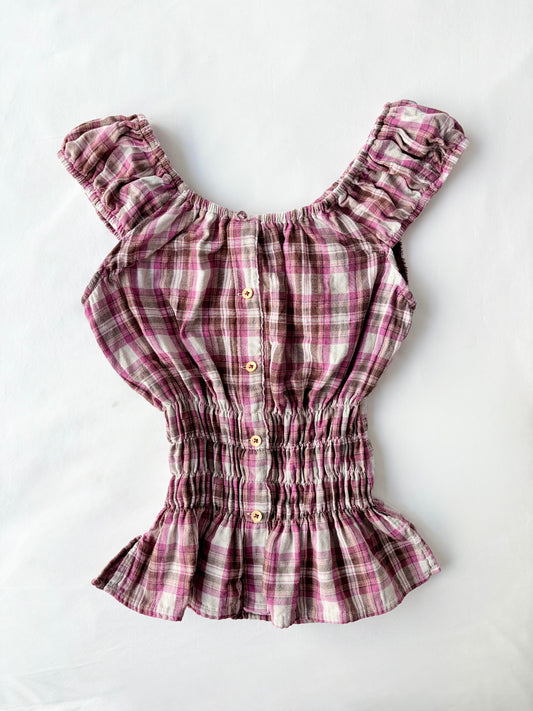 00’s Pink plaid milkmaid top | Size 10-12