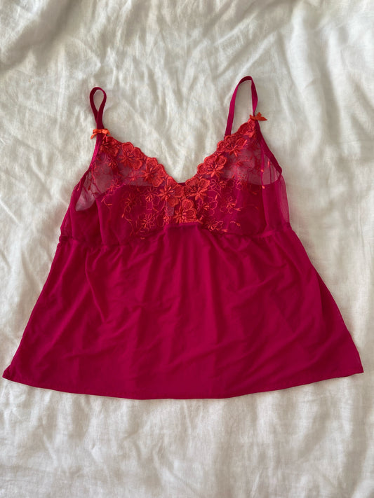 00’s Pink and orange lace cami | Size 18-20
