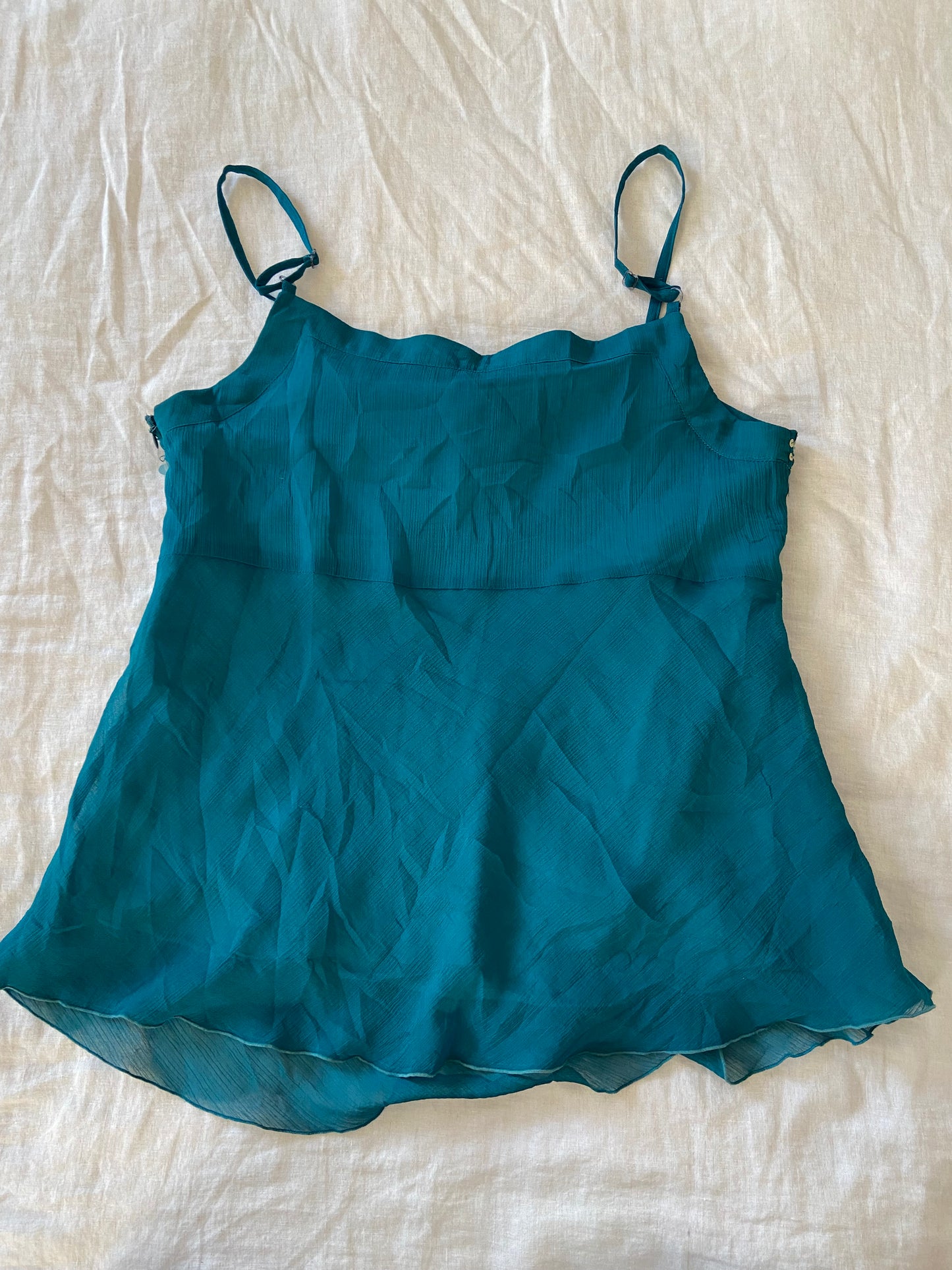 00’s Teal silk sequin cami | Size 12