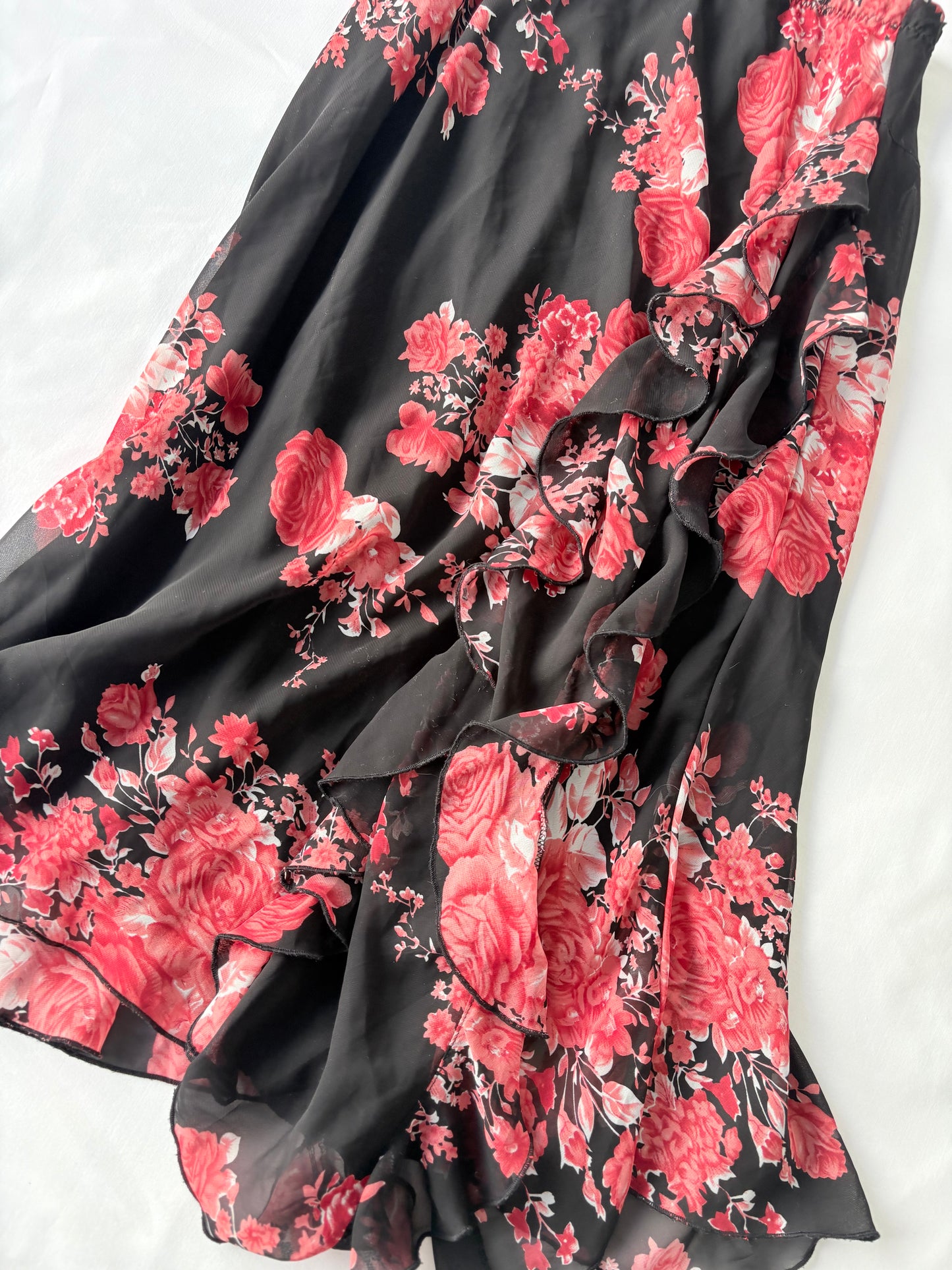 00’s Rose ruffle midi skirt | Size 6-8