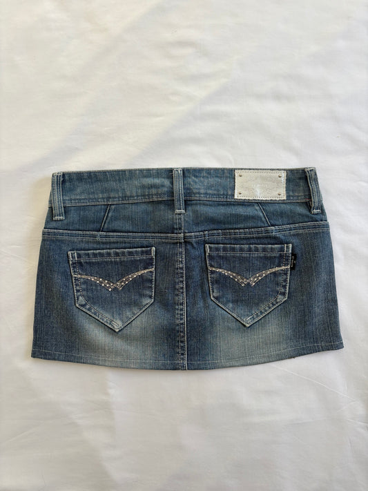 00’s Silver denim mini skirt | Size 8