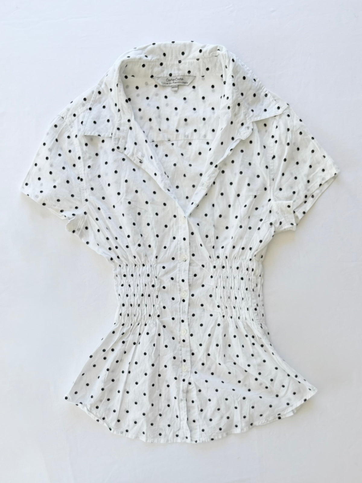 00’s Polka dot white cinched shirt | Size 8