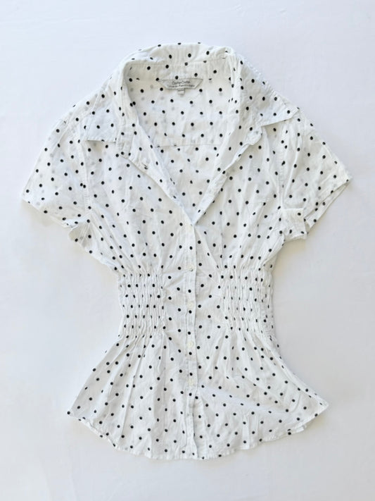 00’s Polka dot white cinched shirt | Size 8