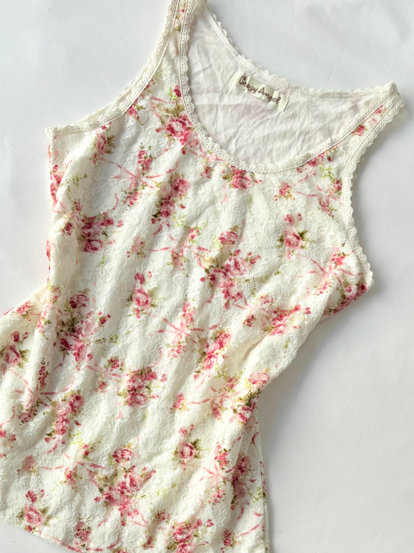 00’s Crazy Angel floral lace tank | Size 10