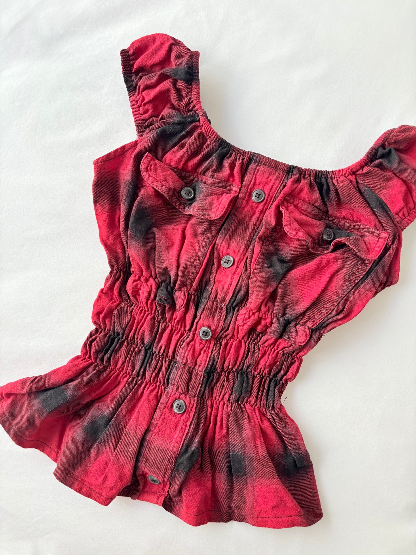 00’s Red plaid milkmaid top | Size 10-12