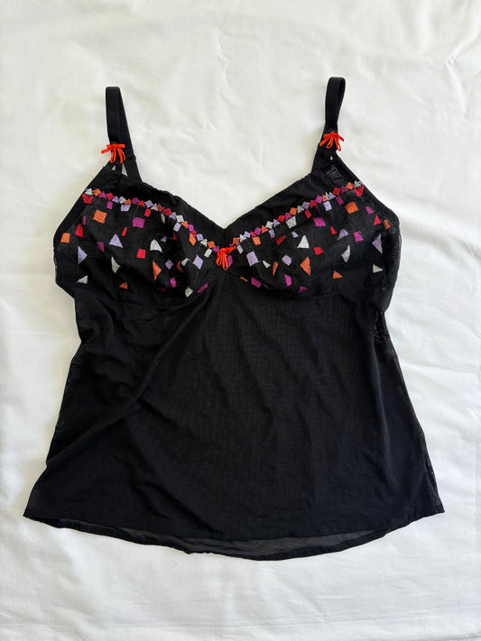 00’s Embroidered black cami | Size 14