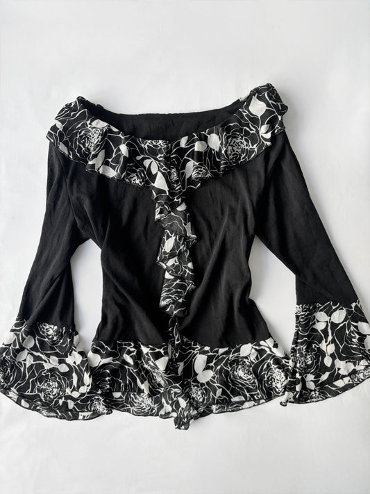00’s Flared floral Japanese top | Size 10