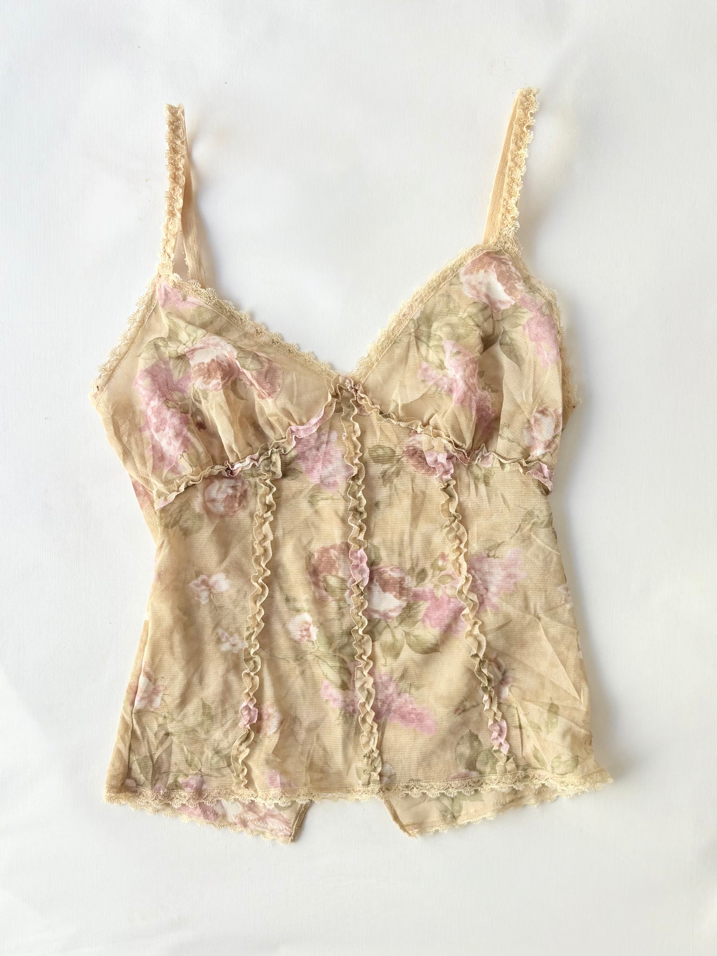 00’s Floral micromesh Japanese cami | Size 8