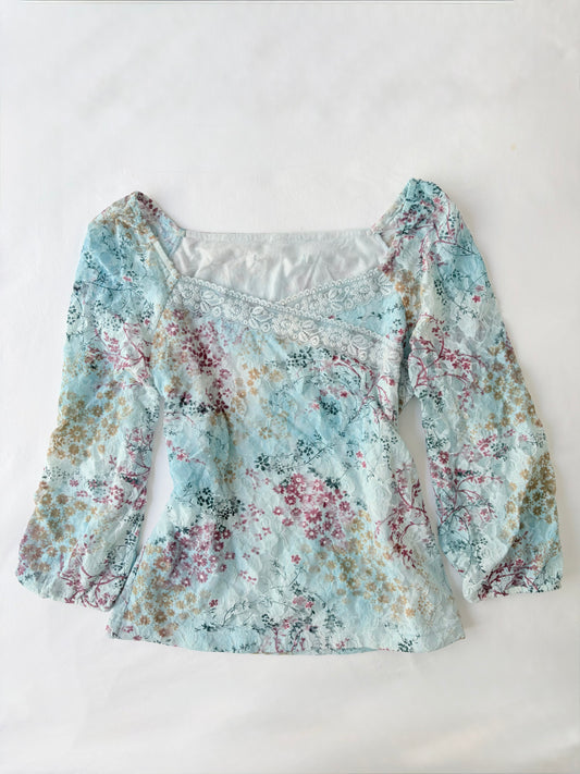 00’s Cossē blue floral top | Size 12
