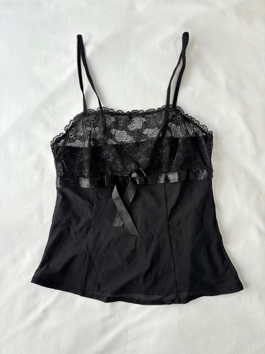 00’s Black lace ribbon cami | Size 6