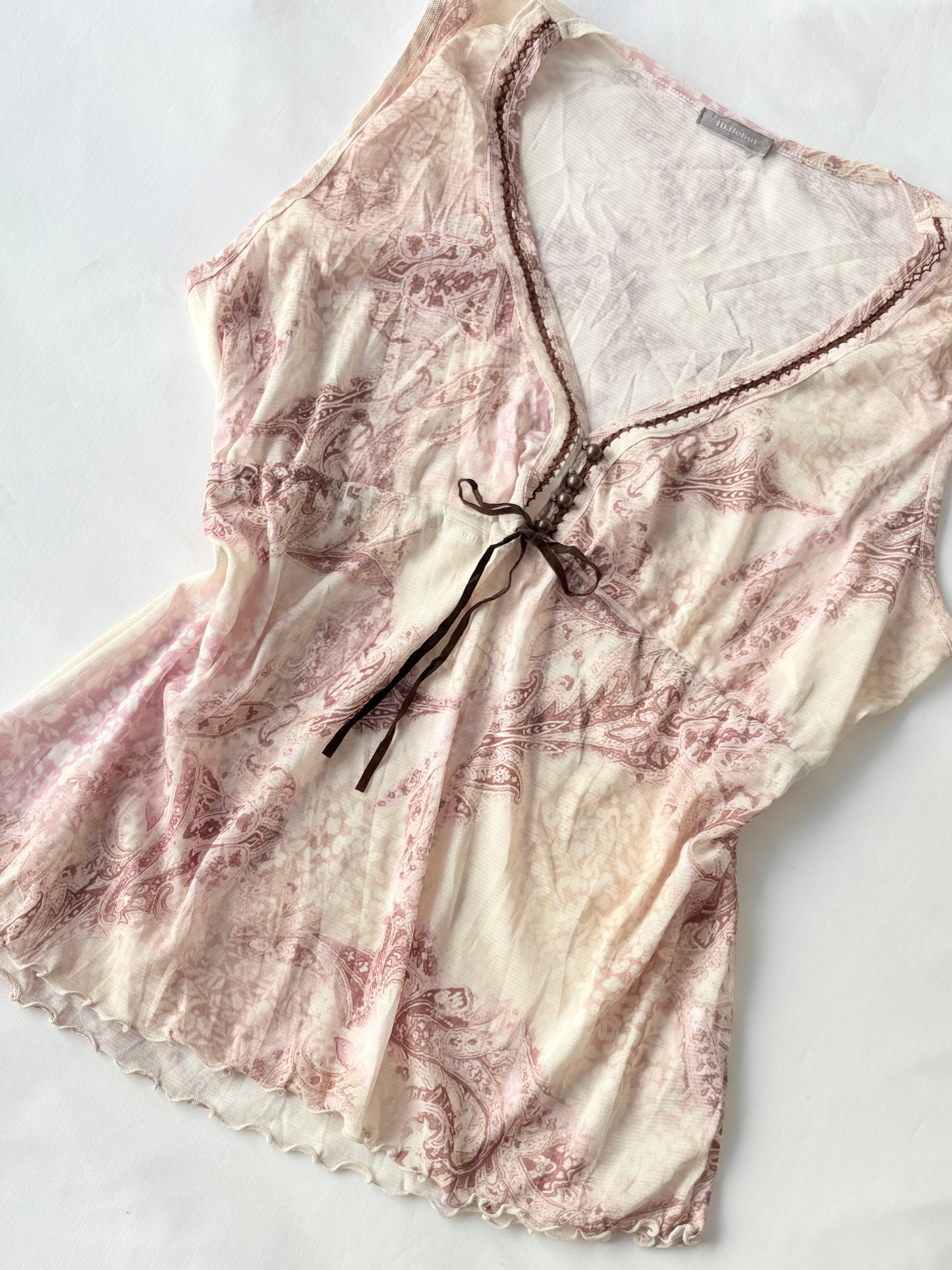 00’s Paisley suede ribbon top | Size large