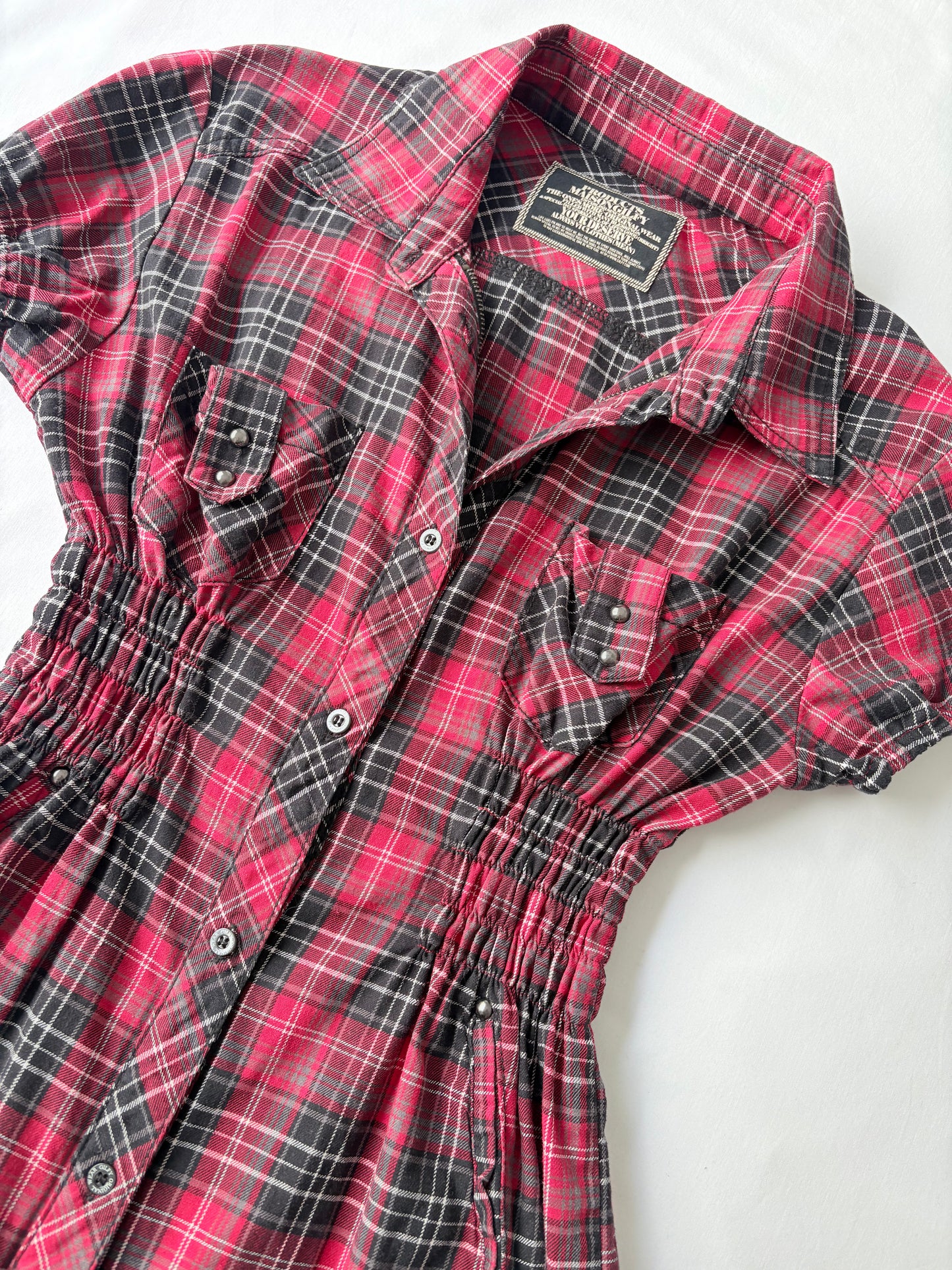 00’s Red plaid cinched shirt | Size 12