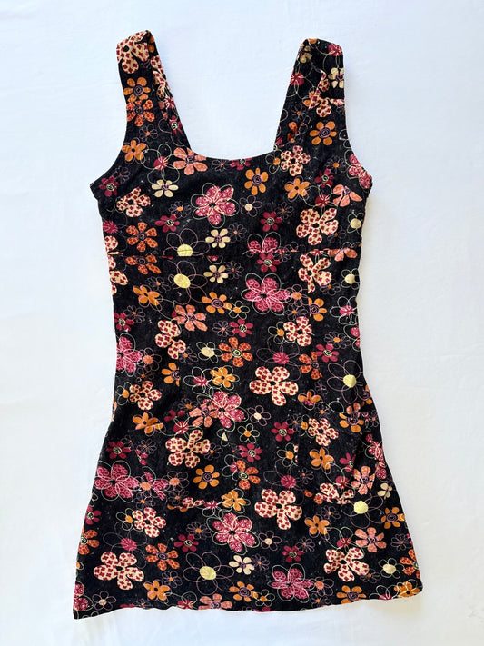 00’s Corduroy floral mini dress | Size 8