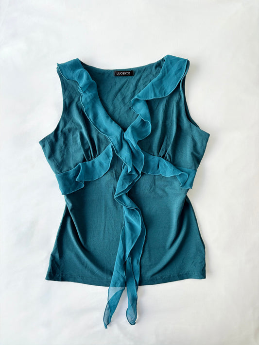 00’s Luccica teal ruffle tank | Size 12