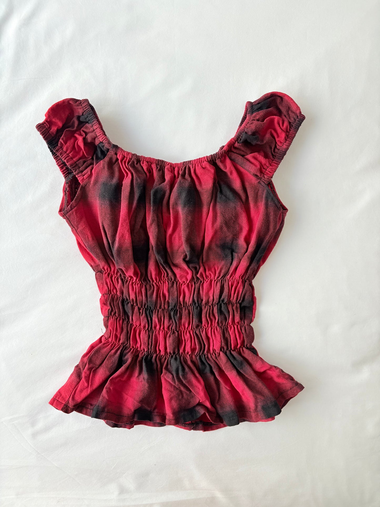 00’s Red plaid milkmaid top | Size 10-12