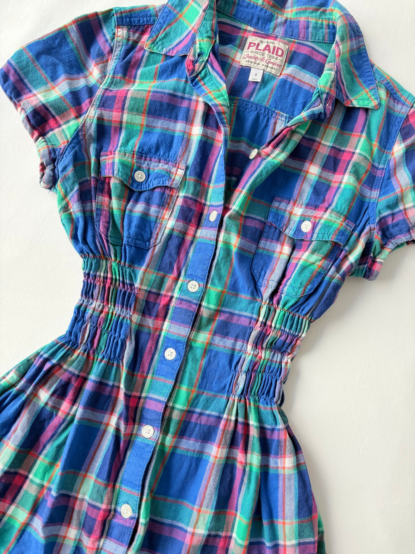 00’s Vibrant plaid cinched shirt | Size 8
