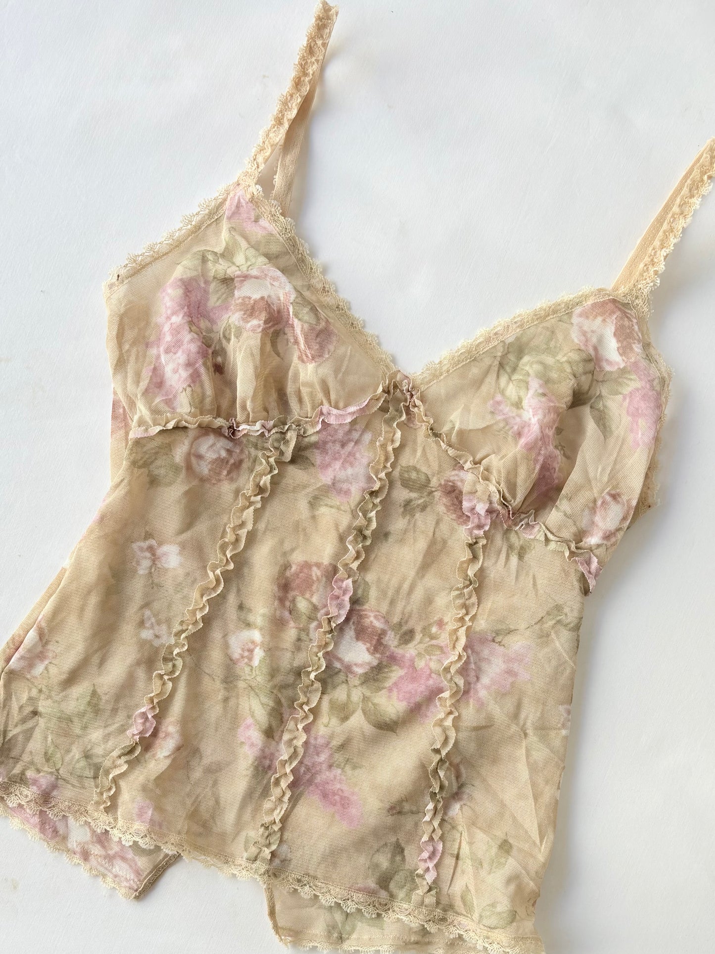 00’s Floral micromesh Japanese cami | Size 8