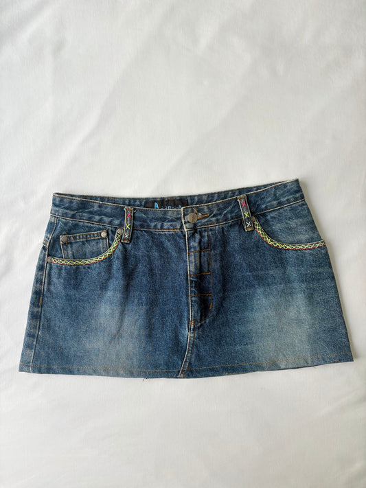00’s Neon stitch denim skirt | Size 10