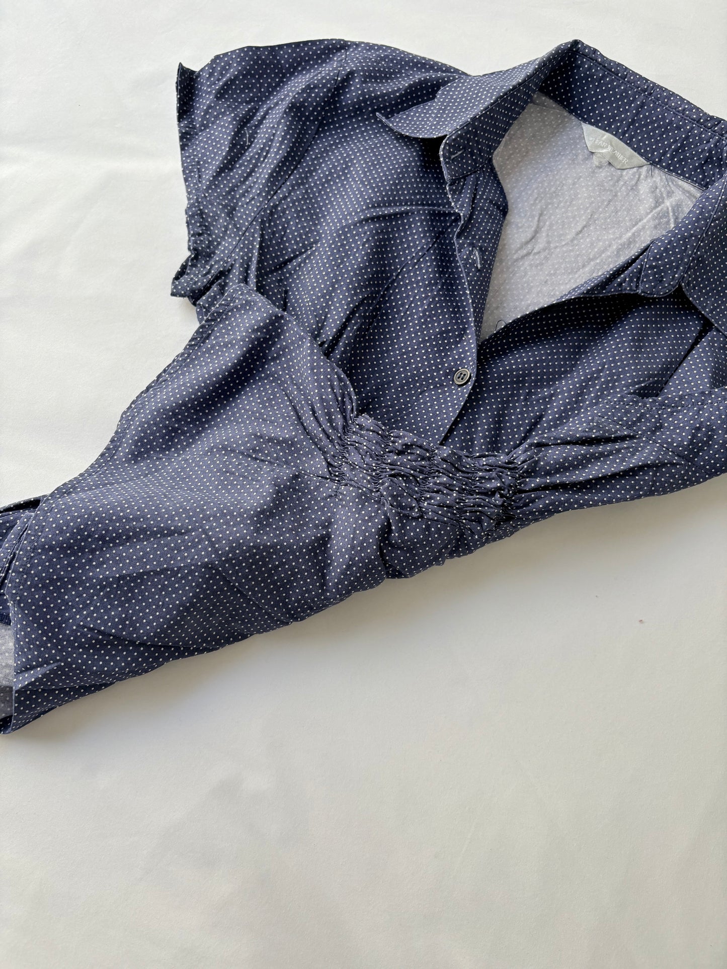 00’s Navy polka dot cinched shirt | Size 8-10