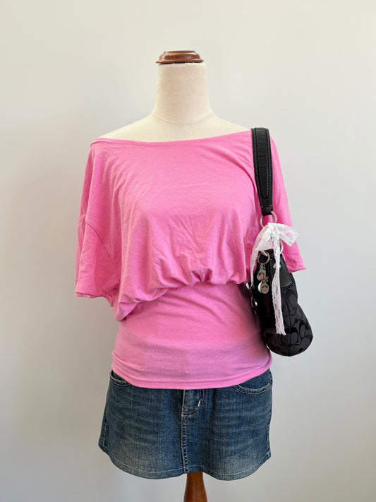 00’s Reworked off the shoulder pink top | Size 8