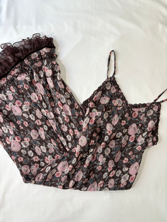 00’s Brown floral midi dress | Size 6-8