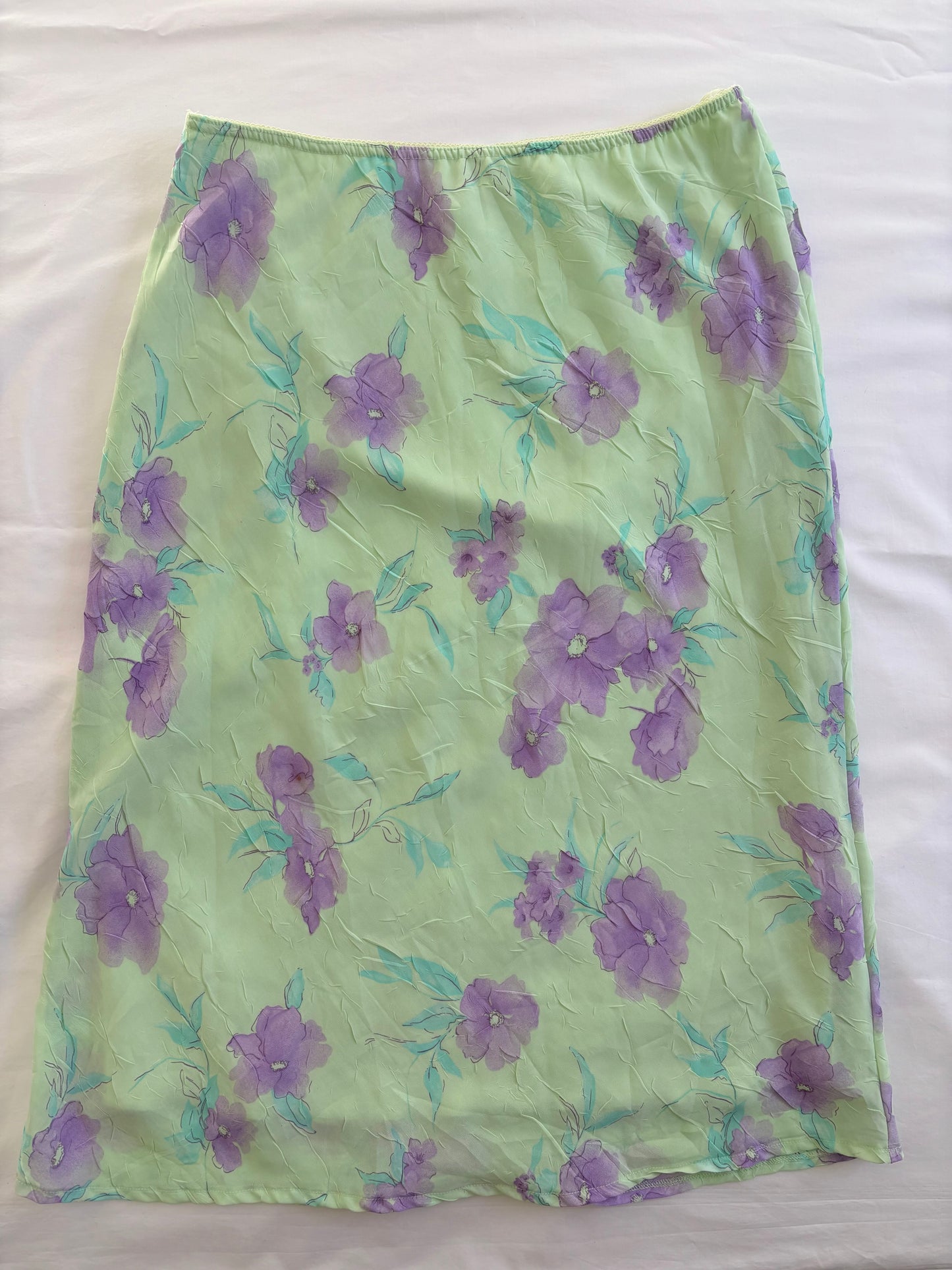 00’s Green floral midi skirt | Size 14