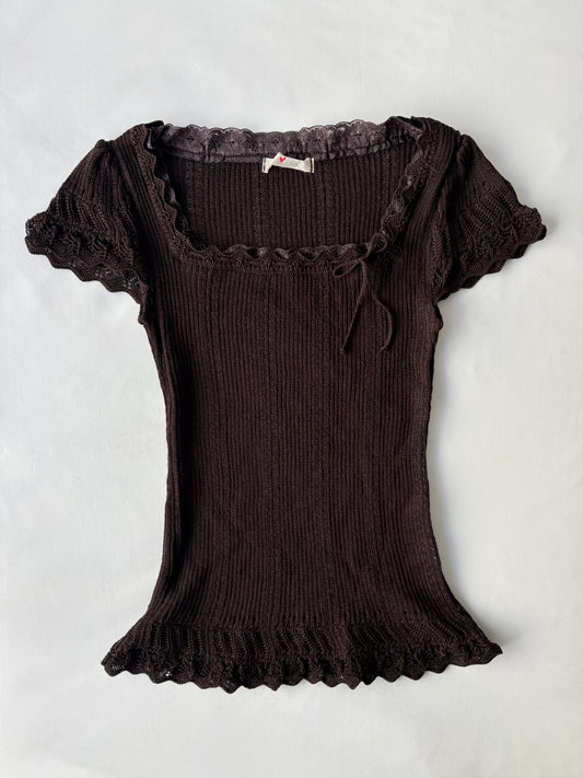 00’s Chocolate brown knit top | Size 8-10