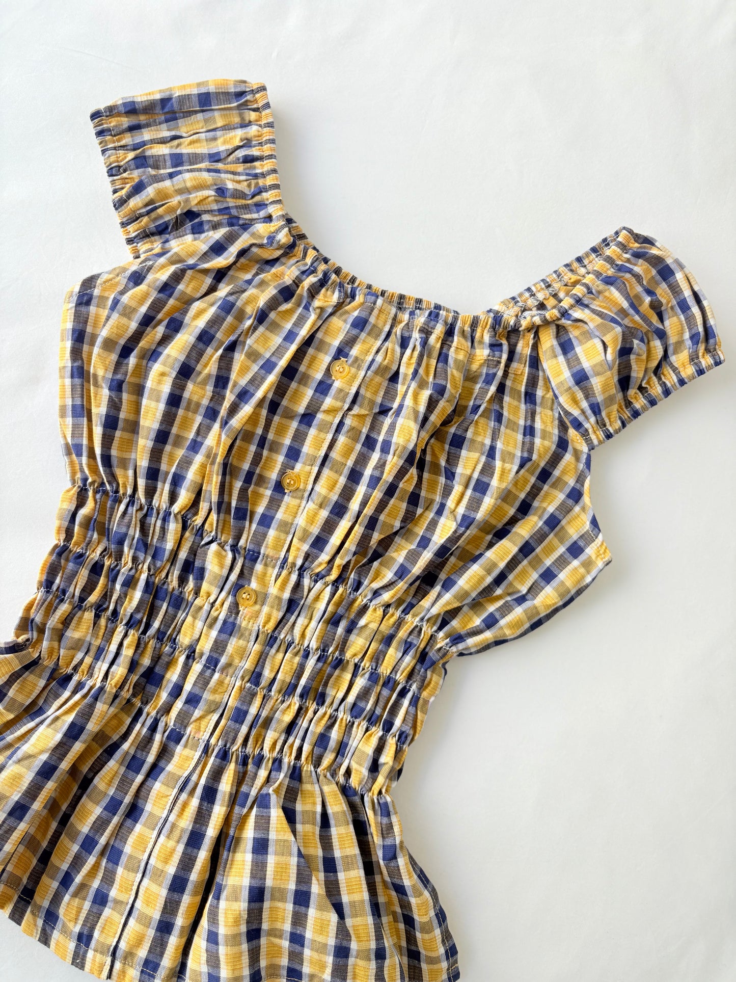 00’s Yellow plaid milkmaid top | Size 10-12