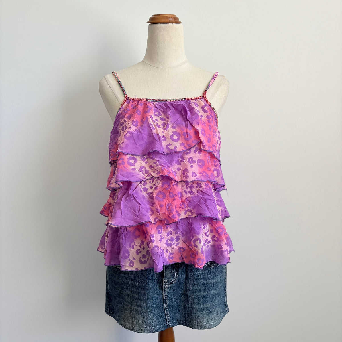 00’s Leopard tiered beaded top | Size 8