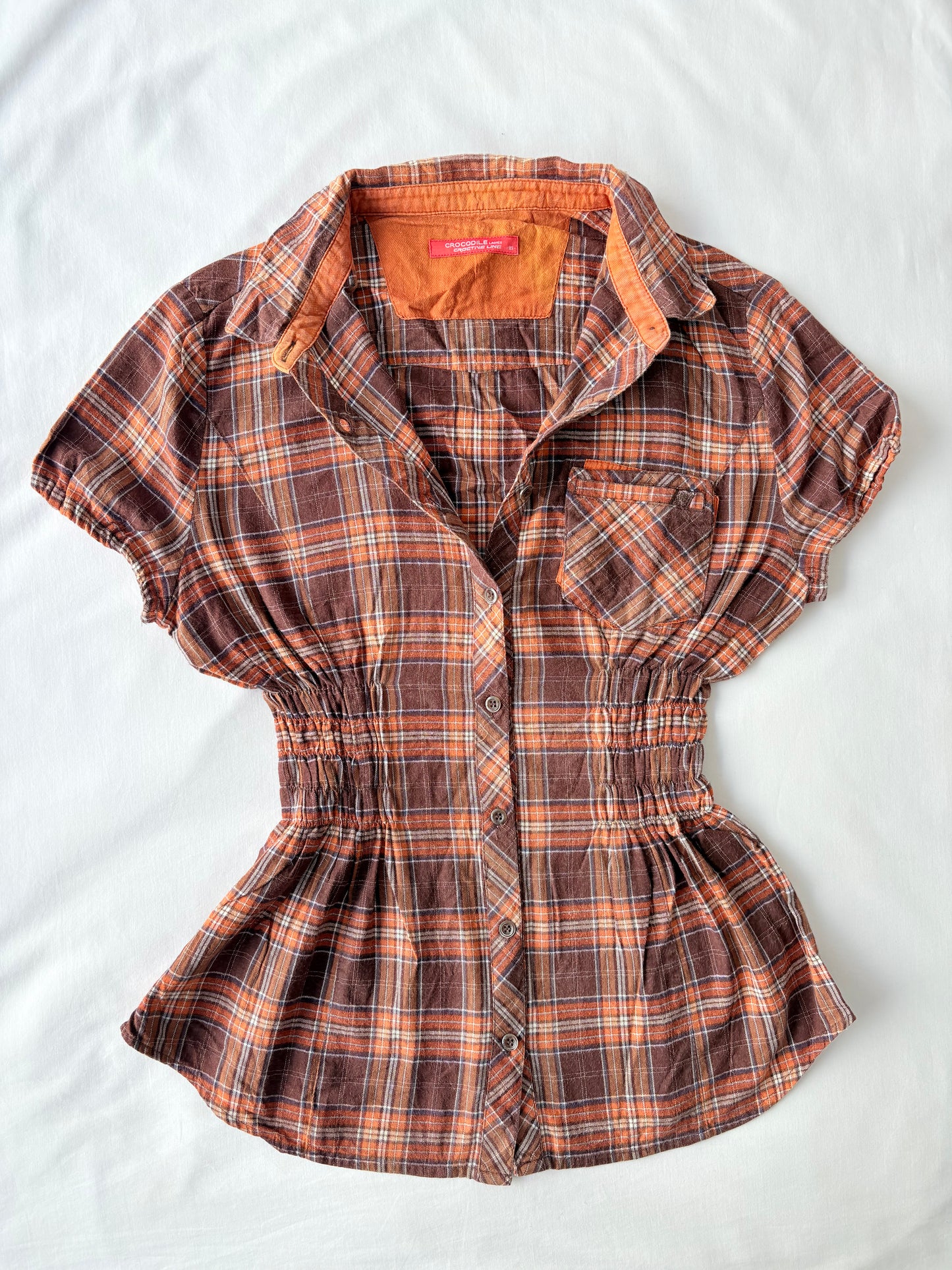 00’s Orange puff sleeve cinched shirt | Size 12