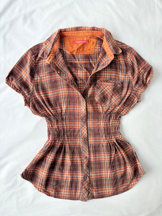 00’s Orange puff sleeve cinched shirt | Size 12